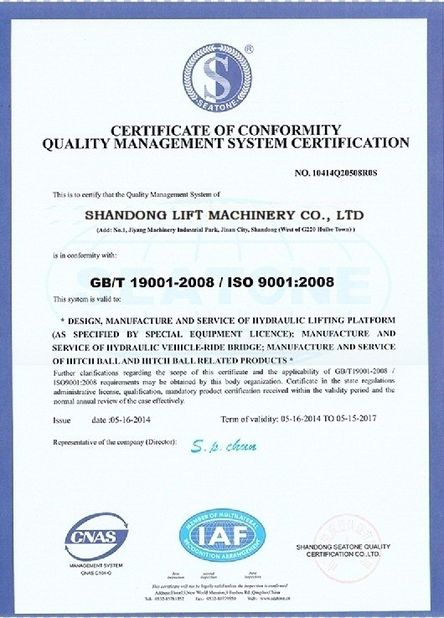 चीन Shandong Lift Machinery Co.,Ltd प्रमाणपत्र